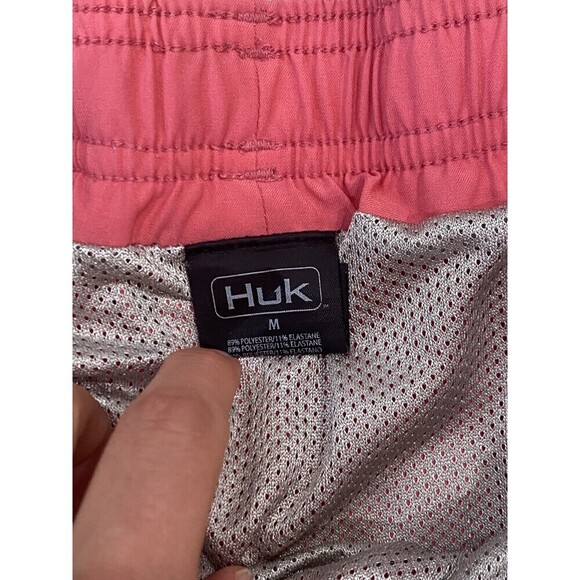 HUK Performance Coral Size Medium Fishing Swim Trunks Pink Drawstring 5" Inseam - Picture 3 of 10
